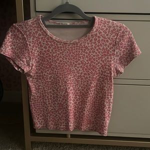 John Galt Pink Cheetah Print Cropped T-Shirt